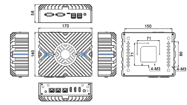 Mini fanless industrial PC core i3 i5 i7 size