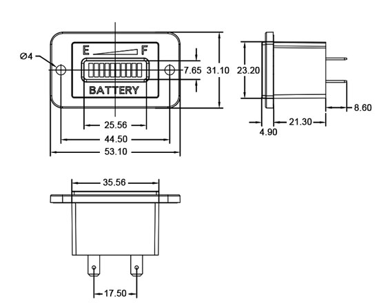 Motorcycle battery level indicator size