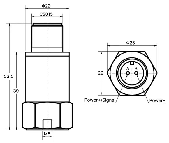 Piezoelectric accelerometer sensor size 100g