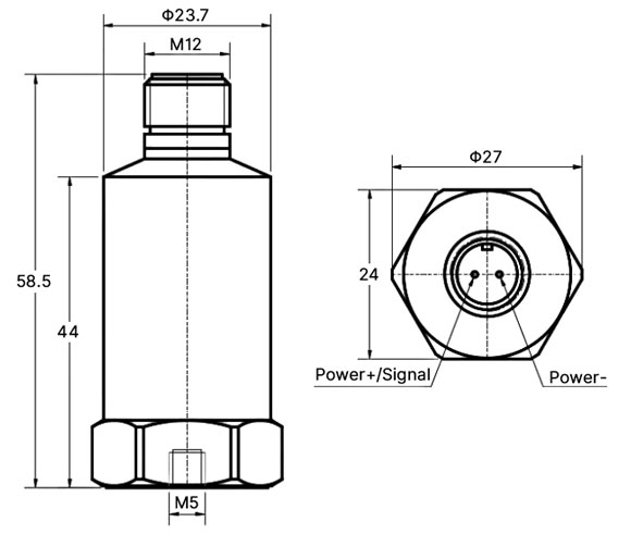 Piezoelectric accelerometer sensor size 5g