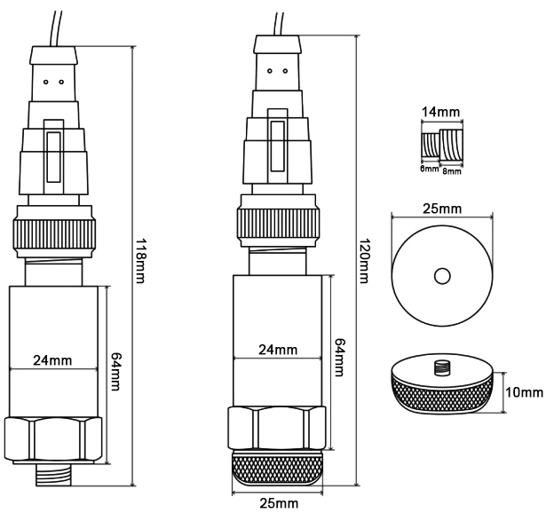 Piezoelectric vibration sensor size