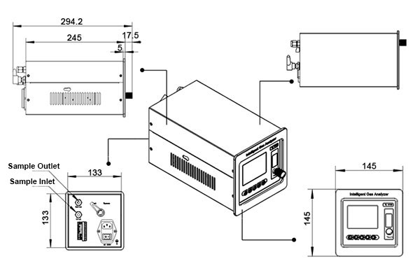 Portable online dew point meter size