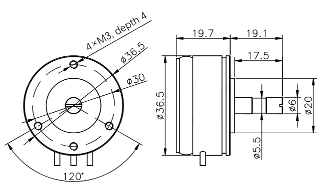 Potentiometer angle sensor dimension