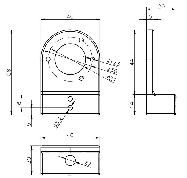 Potentiometer angle sensor L shape bracket dimension