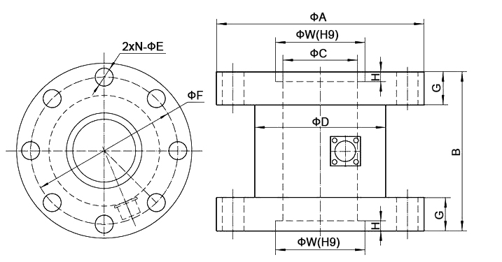 Reaction torque sensor 20 Nm/100 Nm/5000 Nm to 10000 Nm dimensions