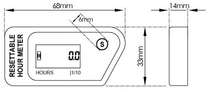 Resettable hour meter dimension