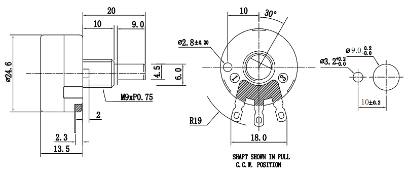 Rotary potentiometer with wire dimension