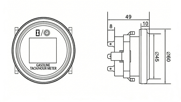 rpm hour meter dimension