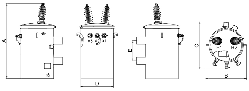 Single phase pole mounted distribution transformer size