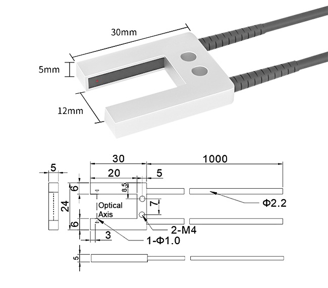 Slotted fiber optic sensor dimension