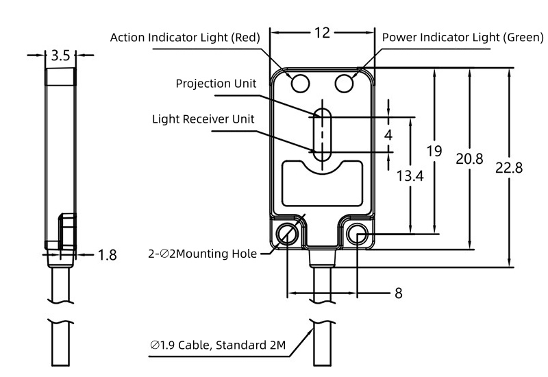 Small diffuse photoelectric sensor dimension_2