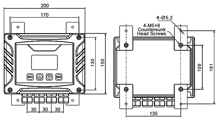 plit-type ultrasonic level sensor dimension