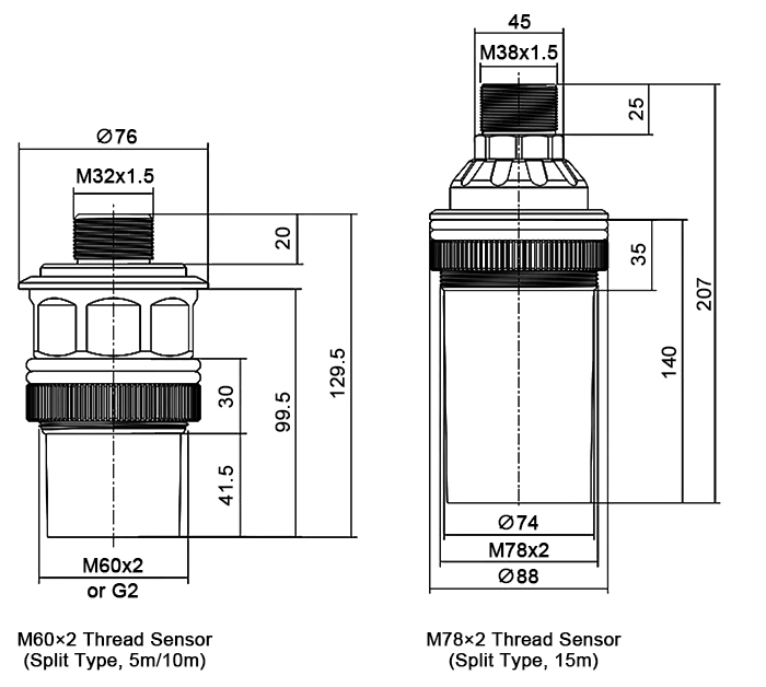 plit-type ultrasonic level sensor dimension
