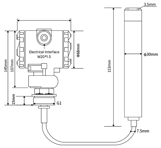 submersible level sensor with display dimension