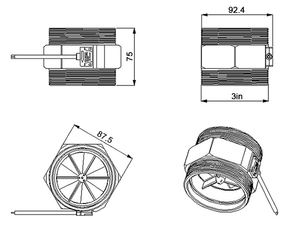 Turbine water flow sensor size