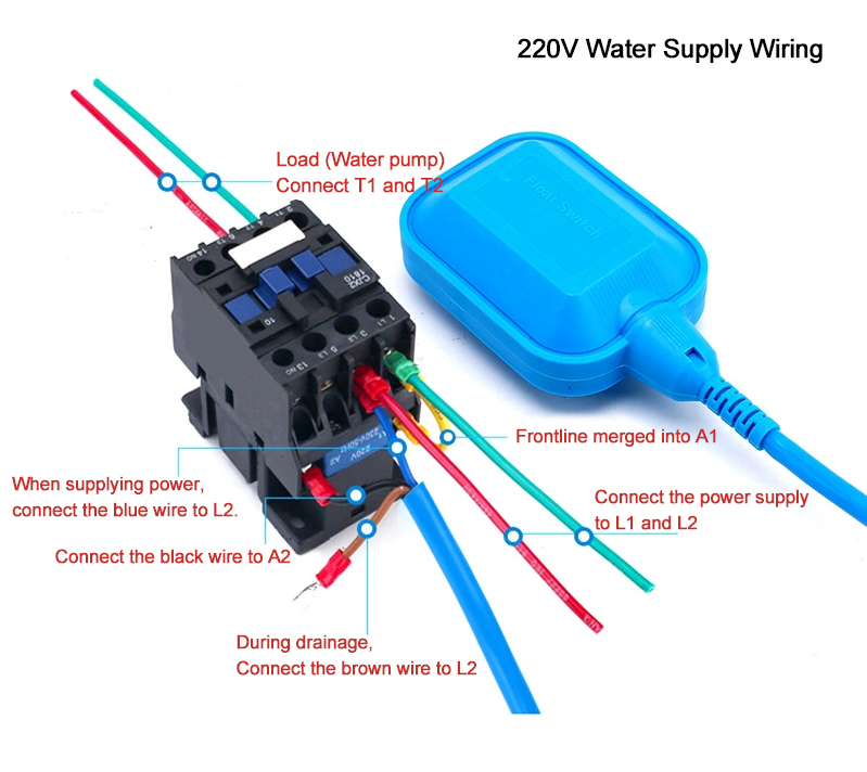 Water level float switch wiring