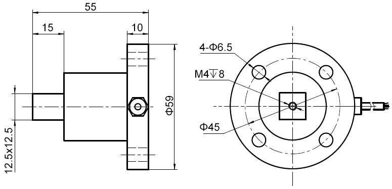 Reaction torque sensor flange to square drive 2-200 Nm dimension