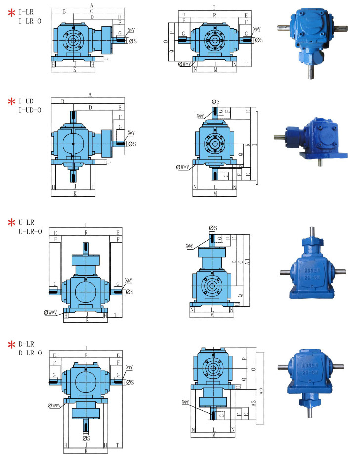 RN series Spiral Bevel Right Angle Gearbox dimensions diagram