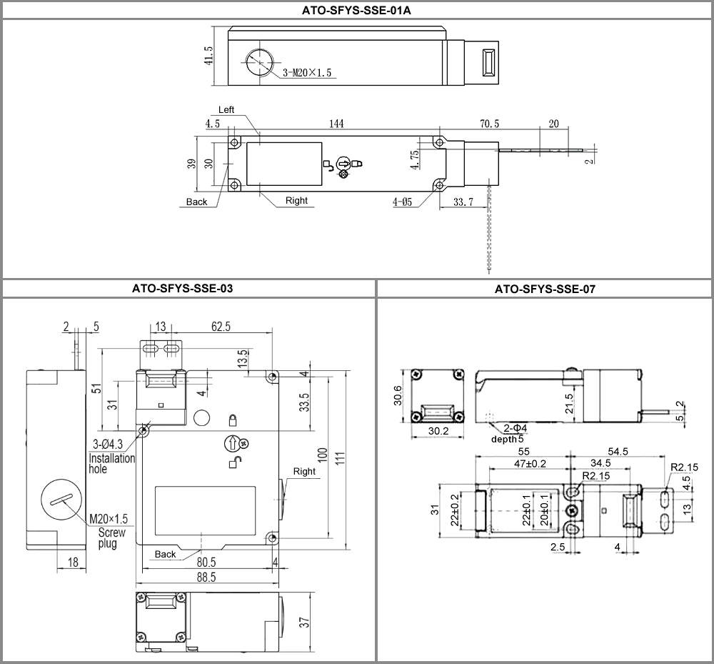 Safety interlock switch for guard door dimension