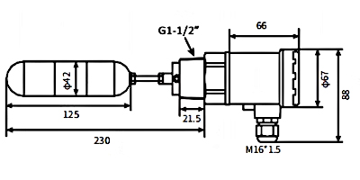 Side mounted float liquid level switch dimension