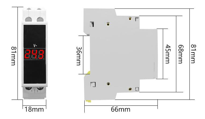 Single phase modular voltmeter dimension