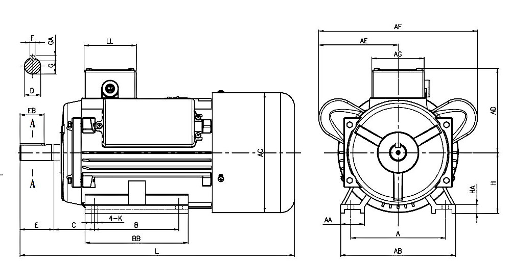 Single Phase Motor Dimension