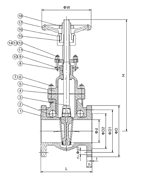 Stainless steel flanged gate valve detail and dimension