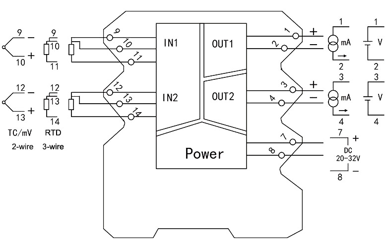 Thermocouple/RTD signal conditioner wiring diagram