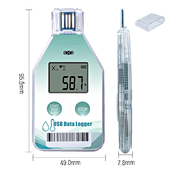 USB single use temperature data logger dimension