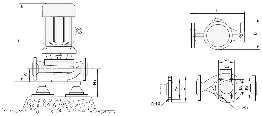 Vertical centrifugal pump dimensional drawing