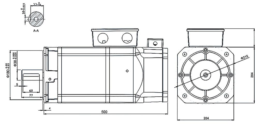 10 hp (7.5 kW) AC Servo Spindle Motor Installation Dimension, Vertical