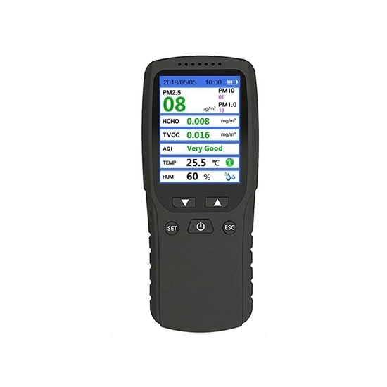 Pm2.5/ PM10/ PM1/ TVOC Testeur Detector Multi Tests Précis Air Quality Monitor pour Voiture Intérieur Plein Air HCHO Moniteur de Qualité dAir Formaldéhyde Détecteur 