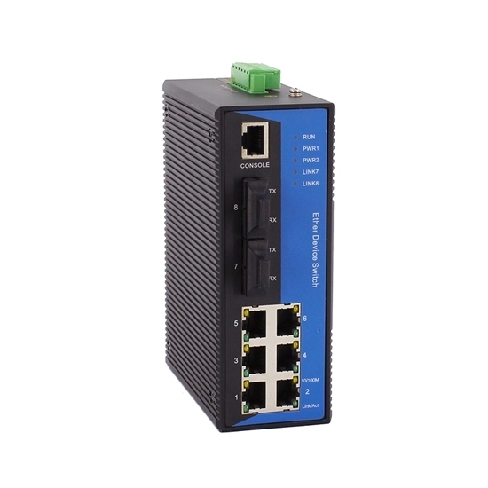 8 Port Managed Industrial Switch, 10/100M, Din Rail