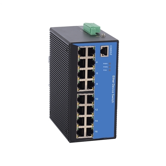 16 Port Managed Industrial Switch, 10/100M, Din Rail