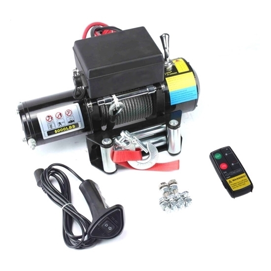 for Boats up to 6000 lbs 12V DC,Power-in with Corded Remote Control & Hand Crank Hantun Trailer Winch,Reversible Electric Winch and Freewheel Operations Power-Out