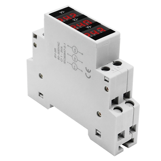 Three Phase AC Modular Voltmeter, Din Rail Mount